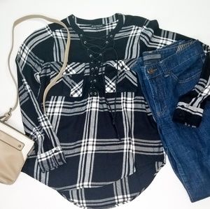 Express plaid lace up shirt